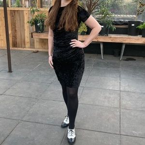 Black Ruched Velvet/Velour Dress